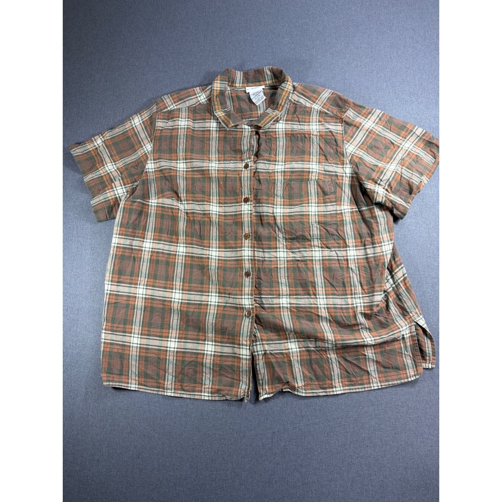White Stag Woman Plaid Button Down Shirt 22W/24W Forestnight Brown Cotton Top